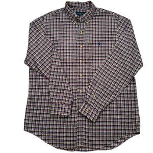 Maroon/Blue Plaid Polo Ralph Lauren Classic Long Sleeve Button Down Shirt - Sz L